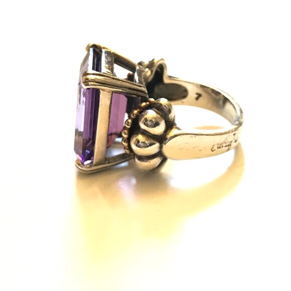 Lagos Glacier Caviar Emerald Cut Amethyst Ring Womens 6 Sterling Silver Gold XL - Picture 7 of 14